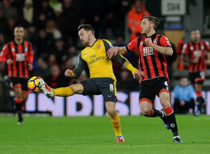 Framed Print : Aaron Ramsey Faces Off Against Dan Gosling: AFC Bournemouth vs. Arsenal, Premier League 2016-17