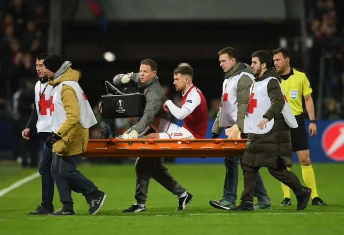 Framed Print : Aaron Ramsey Injured: CSKA Moscow vs. Arsenal, UEFA Europa League Quarterfinals (2018)
