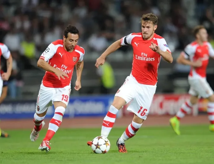 Framed Print : Aaron Ramsey and Santi Cazorla (Arsenal). Besiktas 0: 0 Arsenal. UEFA Champions League Framed Print : Aaron Ramsey and Santi Cazorla (Arsenal). Besiktas 0: 0 Arsenal. UEFA Champions League