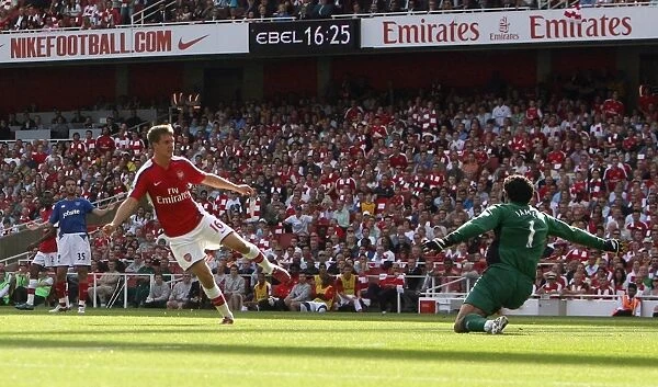 Aaron Ramsey scores Arsenals 4th goal past David James (Portsmouth)