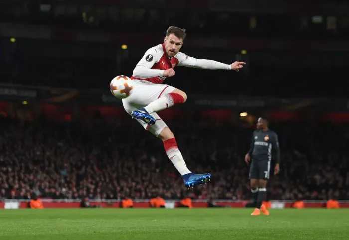Framed Print : Aaron Ramsey Scores Arsenal's Third Goal Against CSKA Moscow in Europa League Quarterfinal