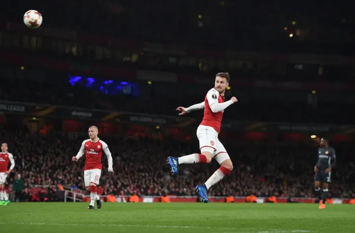 Framed Print : Aaron Ramsey Scores Arsenal's Third Goal Against CSKA Moscow in Europa League Quarterfinal