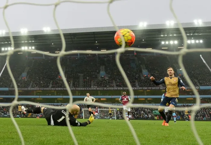 Framed Print : Aaron Ramsey Scores Against Brad Guzan: Arsenal's Victory Over Aston Villa in the Premier League 2015-16