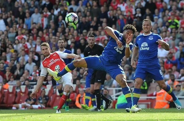 Aaron Ramsey Scores Dramatic Third Goal Past Ashley Williams in Arsenal's Victory over Everton
