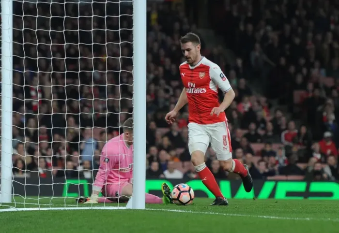 Framed Print : Aaron Ramsey Scores Fifth Goal: Arsenal vs. Lincoln City - Emirates FA Cup Quarter-Final Framed Print : Aaron Ramsey Scores Fifth Goal: Arsenal vs. Lincoln City - Emirates FA Cup Quarter-Final
