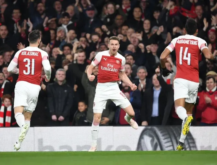 Framed Print : Aaron Ramsey Scores First Europa League Goal for Arsenal vs. Napoli (2018-19)