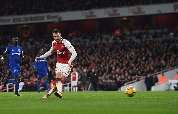 Aaron Ramsey Scores His Third Goal: Arsenal's Dominance Over Everton in the Premier League (2017-18)