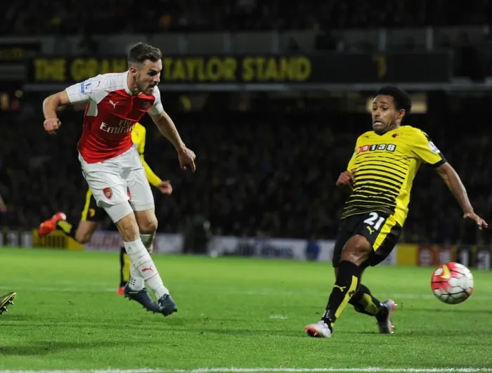 Framed Print : Aaron Ramsey Scores His Third Goal Against Watford in the 2015 / 16 Premier League Framed Print : Aaron Ramsey Scores His Third Goal Against Watford in the 2015 / 16 Premier League