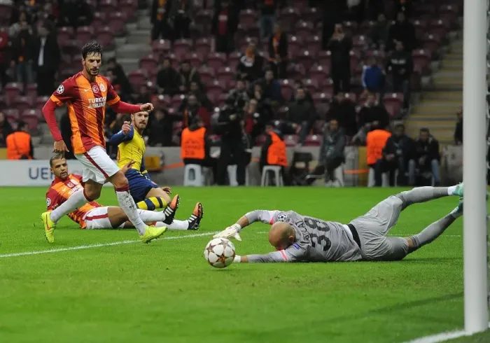 Framed Print : Aaron Ramsey Scores Past Sinan Bolat: Galatasaray vs. Arsenal, UEFA Champions League, Istanbul, Turkey, 2014 Framed Print : Aaron Ramsey Scores Past Sinan Bolat: Galatasaray vs. Arsenal, UEFA Champions League, Istanbul, Turkey, 2014
