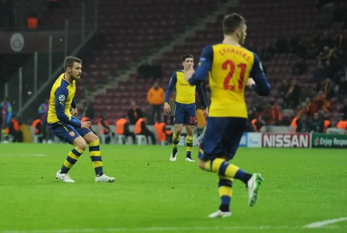 Framed Print : Aaron Ramsey Scores Second Goal: Arsenal vs. Galatasaray, UEFA Champions League, Istanbul, 2014