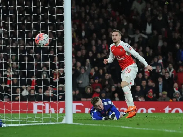 Framed Print : Aaron Ramsey Scores His Second Goal: Arsenal vs. Sunderland in FA Cup Third Round