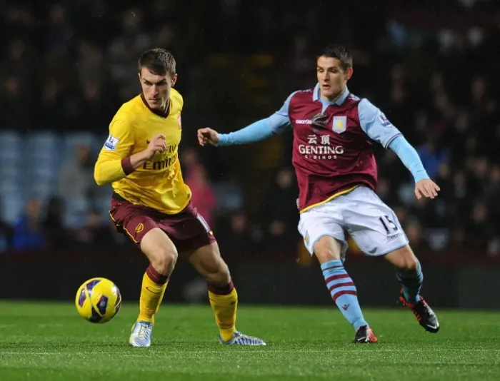 Framed Print : Aaron Ramsey vs. Ashley Westwood: Intense Battle at Villa Park (Aston Villa v Arsenal, Premier League 2012-13)