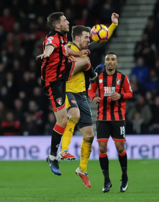 Framed Print : Aaron Ramsey vs. Dan Gosling: Intense Battle in AFC Bournemouth vs. Arsenal Premier League Clash