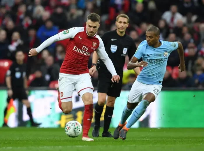 Framed Print : Aaron Ramsey vs Fernandinho: Clash at the Carabao Cup Final