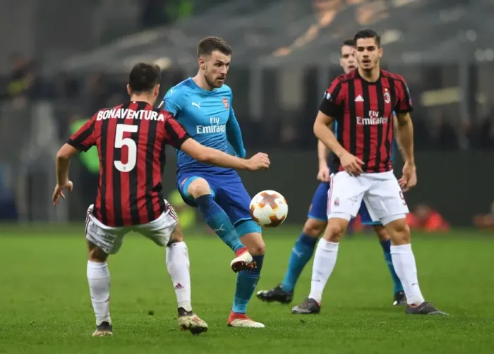 Framed Print : Aaron Ramsey vs. Giacomo Bonaventura: Battle in the Europa League - Arsenal vs. AC Milan