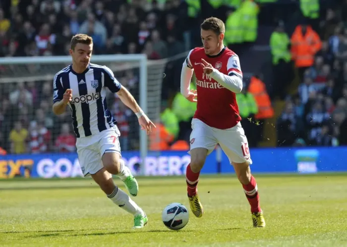 Framed Print : Aaron Ramsey vs. James Morrison: Battle in the Midfield - West Bromwich Albion vs. Arsenal, Premier League 2012-13