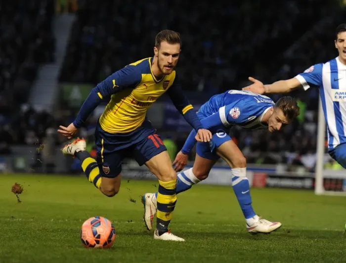 Framed Print : Aaron Ramsey vs. Joe Bennett: FA Cup Clash Between Brighton & Hove Albion and Arsenal Framed Print : Aaron Ramsey vs. Joe Bennett: FA Cup Clash Between Brighton & Hove Albion and Arsenal