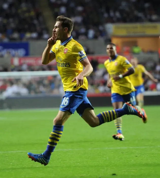 Framed Print : Aaron Ramsey's Double Strike: Swansea City vs. Arsenal, Premier League 2013-14 Framed Print : Aaron Ramsey's Double Strike: Swansea City vs. Arsenal, Premier League 2013-14