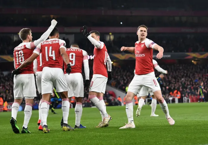 Framed Print : Aaron Ramsey's Dramatic Goal: Arsenal Tops Napoli in Europa League Quarterfinal