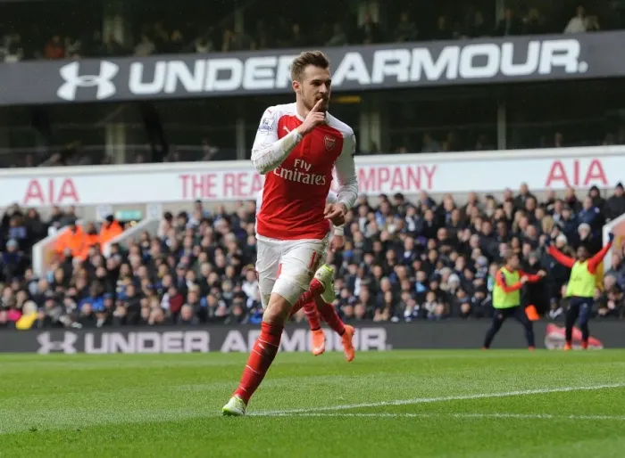 Framed Print : Aaron Ramsey's Euphoric Goal Celebration: Arsenal's Triumph Over Tottenham Hotspur (2015-16) Framed Print : Aaron Ramsey's Euphoric Goal Celebration: Arsenal's Triumph Over Tottenham Hotspur (2015-16)