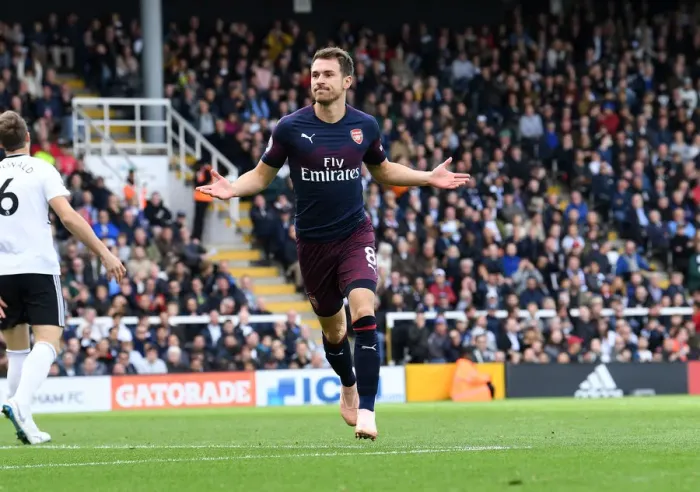 Framed Print : Aaron Ramsey's Hat-Trick: Arsenal Crushes Fulham in Premier League Framed Print : Aaron Ramsey's Hat-Trick: Arsenal Crushes Fulham in Premier League
