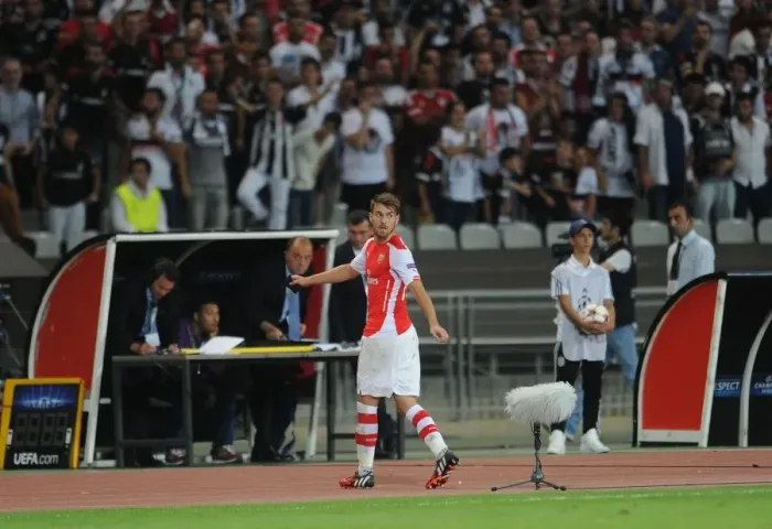 Framed Print : Aaron Ramsey's Red Card: Arsenal's Struggle in Besiktas v Arsenal, UEFA Champions League Qualifying Play-Offs (2014)