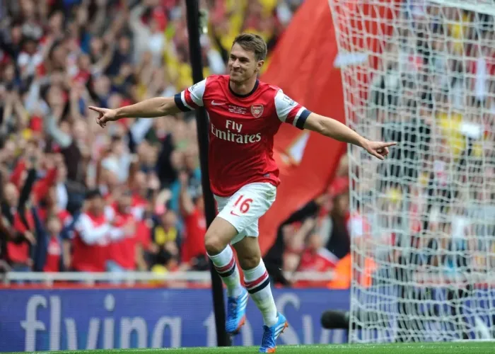 Framed Print : Aaron Ramsey's Thrilling Goal: Arsenal vs. Stoke City, Premier League 2013-14