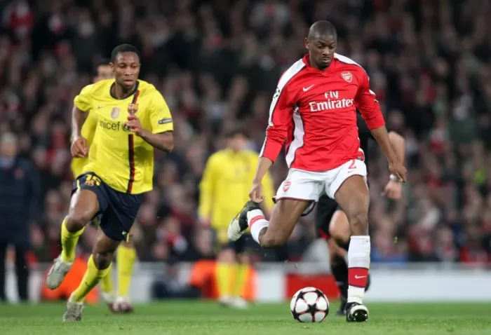 Framed Print : Abou Diaby (Arsenal) Seydou Keita (Barcelona). Arsenal 2: 2 Barcelona. UEFA Champions League