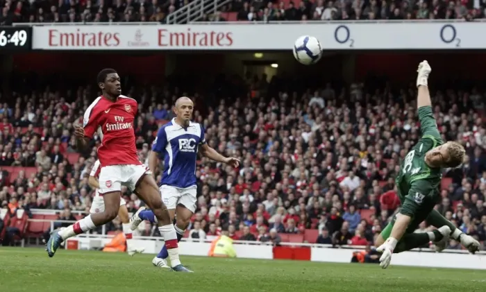 Framed Print : Abou Diaby (Arsenal) has his shot saved by Joe Hart (Birmingham) Framed Print : Abou Diaby (Arsenal) has his shot saved by Joe Hart (Birmingham)