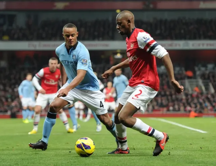 Framed Print : Abou Diaby (Arsenal) Vincent Kompany (Man City). Arsenal 0: 2 Manchester City. Barclays