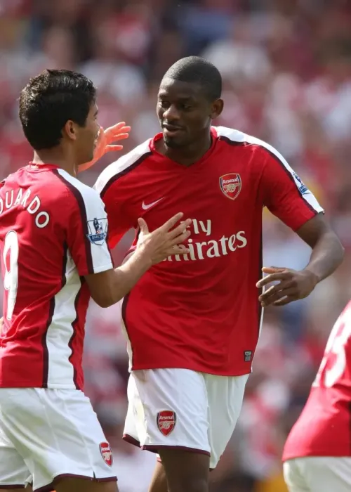 Framed Print : Abou Diaby celebrates scoring his and Arsenals 1sr goal with Eduardo