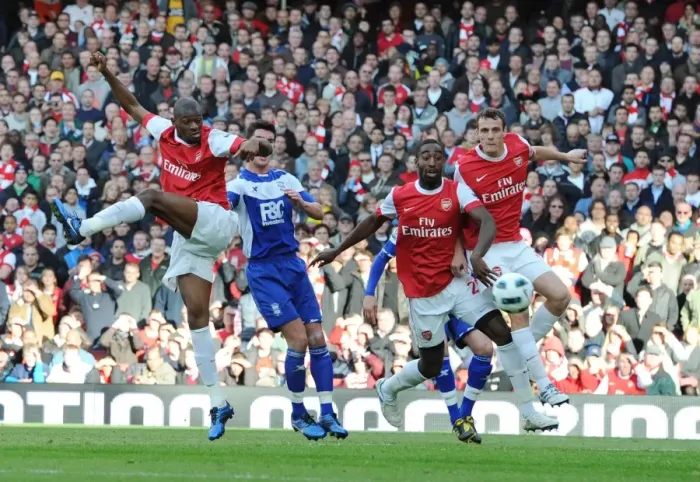 Framed Print : Abou Diaby, Johan Djourou and Sebastien Squillaci (Arsenal). Arsenal 2: 1 Birmingham City