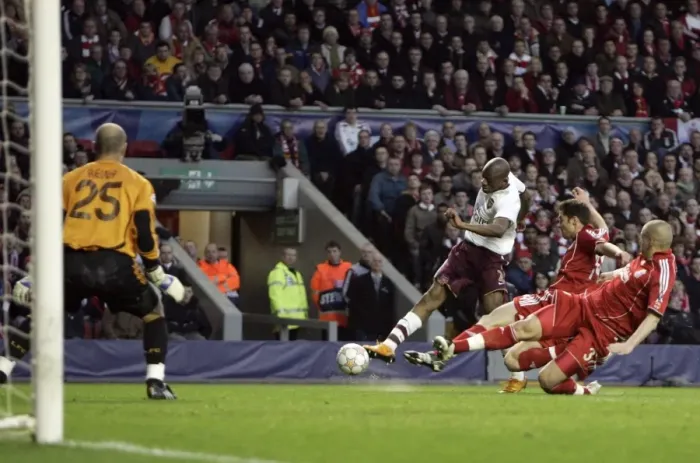 Framed Print : Abou Diaby scores Arsenals 1st goal past Pepe Reina Framed Print : Abou Diaby scores Arsenals 1st goal past Pepe Reina