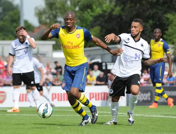 Framed Print : Abou Diaby vs Ben Nunn: Clash in Arsenal's Pre-Season Friendly against Boreham Wood Framed Print : Abou Diaby vs Ben Nunn: Clash in Arsenal's Pre-Season Friendly against Boreham Wood