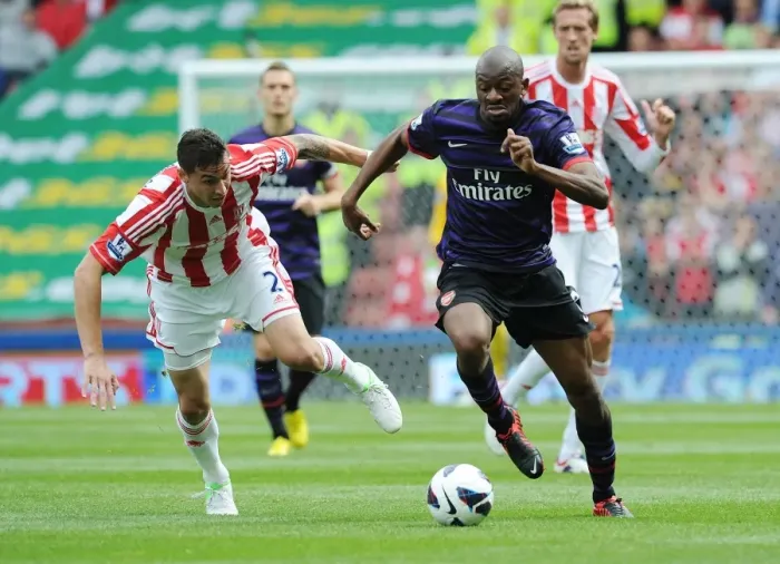 Framed Print : Abou Diaby vs. Geoff Cameron: Clash at Britannia Stadium (Stoke City vs. Arsenal, 2012-13) Framed Print : Abou Diaby vs. Geoff Cameron: Clash at Britannia Stadium (Stoke City vs. Arsenal, 2012-13)