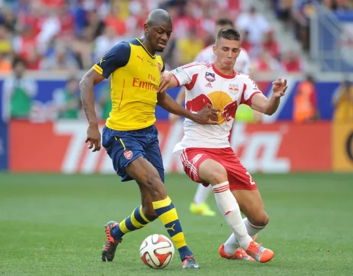 Framed Print : Abou Diaby vs. Matt Miazga: Clash in Pre-Season Friendly Between New York Red Bulls and Arsenal Framed Print : Abou Diaby vs. Matt Miazga: Clash in Pre-Season Friendly Between New York Red Bulls and Arsenal