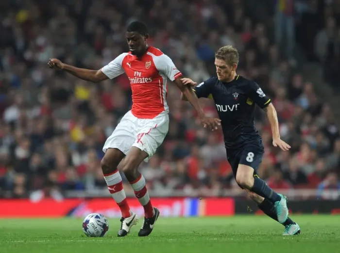 Framed Print : Abou Diaby vs. Steven Davis: Battle in the Capital One Cup between Arsenal and Southampton Framed Print : Abou Diaby vs. Steven Davis: Battle in the Capital One Cup between Arsenal and Southampton