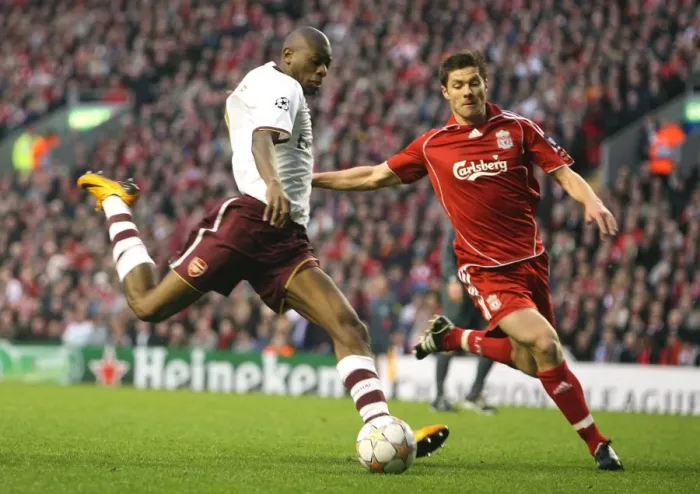 Framed Print : Abou Diaby's Thrilling Goal Under Xabi Alonso's Pressure: Arsenal vs. Liverpool, Champions League Quarterfinal Framed Print : Abou Diaby's Thrilling Goal Under Xabi Alonso's Pressure: Arsenal vs. Liverpool, Champions League Quarterfinal