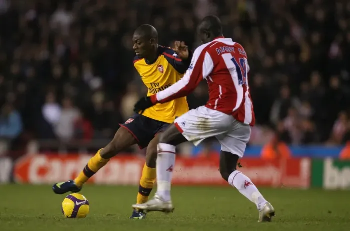 Framed Print : Abu Diaby and Amdy Faye Clash: Arsenal's Win Over Stoke City, 1:2, Barclays Premier League, 2008
