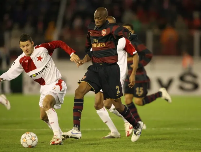 Framed Print : Abu Diaby (Arsenal) Daniel Pudil (Slavia Prague)