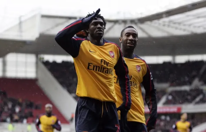 Framed Print : Adebayor and Djourou's Unforgettable Goal Celebration: Arsenal's Dramatic 1-1 Draw at Middlesbrough (December 2008) Framed Print : Adebayor and Djourou's Unforgettable Goal Celebration: Arsenal's Dramatic 1-1 Draw at Middlesbrough (December 2008)
