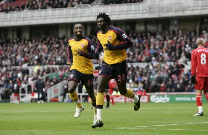 Framed Print : Adebayor and Djourou's Unforgettable Goal Celebration: Arsenal's 1-1 Draw against Middlesbrough (December 2008) Framed Print : Adebayor and Djourou's Unforgettable Goal Celebration: Arsenal's 1-1 Draw against Middlesbrough (December 2008)
