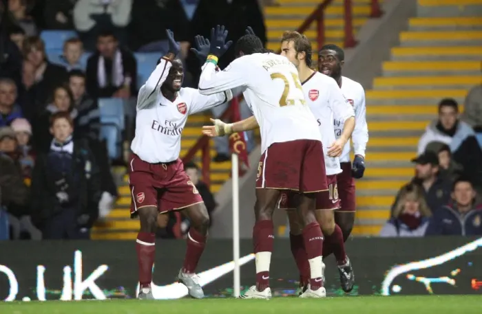 Framed Print : Adebayor and Eboue: Dynamic Duo Celebrates Arsenal's Victory over Aston Villa (2007)