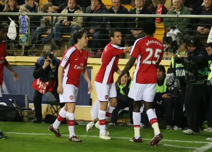 Framed Print : Adebayor, Fabregas, and Nasri: Arsenal's Unforgettable Goal Celebration in the UEFA Champions League Quarterfinal vs Villarreal (2009) Framed Print : Adebayor, Fabregas, and Nasri: Arsenal's Unforgettable Goal Celebration in the UEFA Champions League Quarterfinal vs Villarreal (2009)