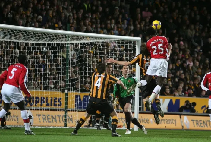 Framed Print : Adebayor Scores Spectacular Goal Over Myhill in Arsenal's 3-1 Victory at Hull Framed Print : Adebayor Scores Spectacular Goal Over Myhill in Arsenal's 3-1 Victory at Hull