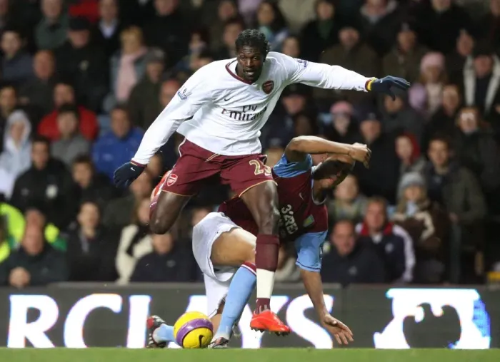 Framed Print : Adebayor's Brace: Arsenal Edge Past Flamini's Aston Villa 2-1 in Barclays Premiership Showdown
