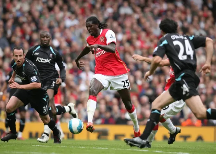 Framed Print : Adebayor's Brace: Arsenal Overpower Bolton 2-0 in Premier League Showdown Framed Print : Adebayor's Brace: Arsenal Overpower Bolton 2-0 in Premier League Showdown