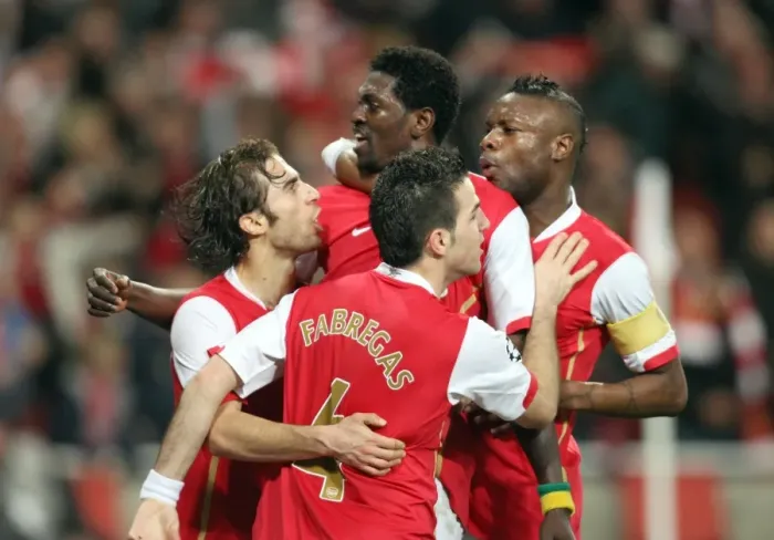 Framed Print : Adebayor's Dramatic Goal: Arsenal Stars Celebrate in the Quarters vs. Liverpool, UEFA Champions League Framed Print : Adebayor's Dramatic Goal: Arsenal Stars Celebrate in the Quarters vs. Liverpool, UEFA Champions League