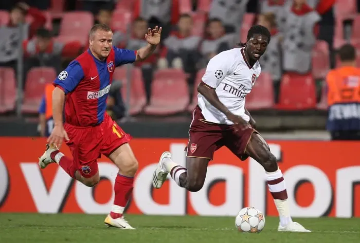 Framed Print : Adebayor's Goal Secures Arsenal's 1-0 Victory Over Steaua in Champions League Group H Framed Print : Adebayor's Goal Secures Arsenal's 1-0 Victory Over Steaua in Champions League Group H