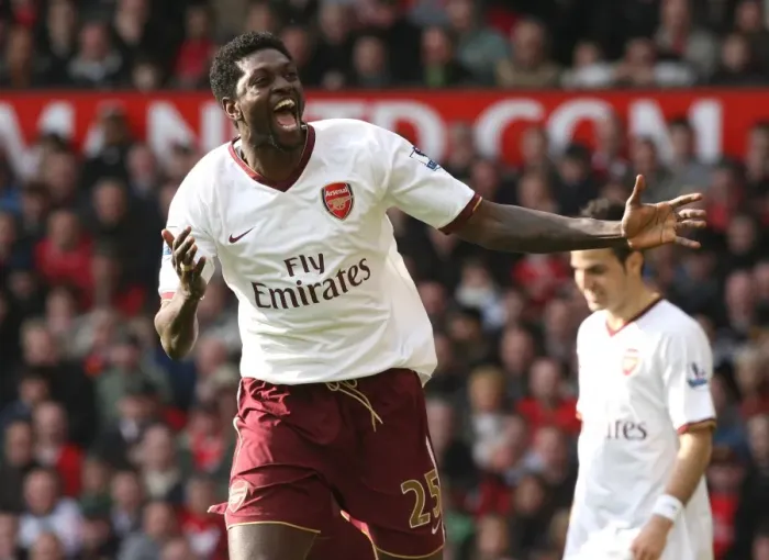 Framed Print : Adebayor's Thriller: Arsenal's Comeback Goal at Old Trafford (2:1), 2008 Framed Print : Adebayor's Thriller: Arsenal's Comeback Goal at Old Trafford (2:1), 2008